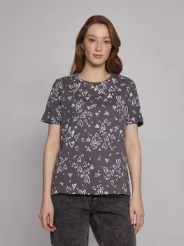 Принтованная футболка с сердечками