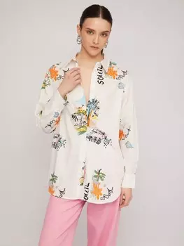 Принтованная рубашка из хлопка с длинным рукавом