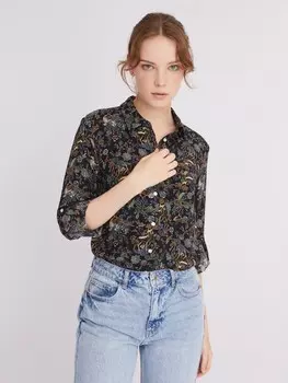 Принтованная рубашка с подхватами и нагрудным карманом