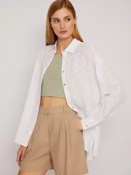 Рубашка из хлопка с фактурным узором в горошек