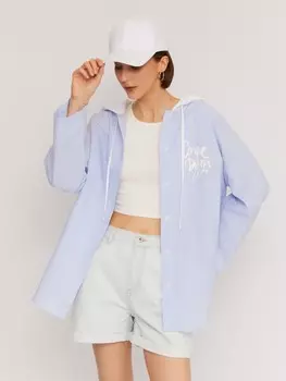 Рубашка из хлопка с капюшоном и подхватами на рукавах