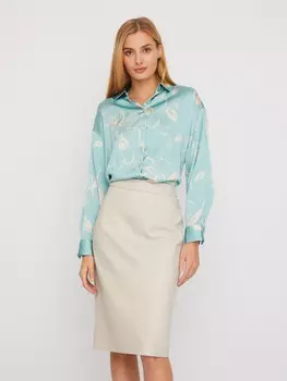 Рубашка оверсайз силуэта из атласной ткани с цветочным принтом