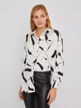 Рубашка оверсайз силуэта из атласной ткани с принтом