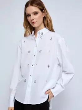 Рубашка с объёмными рукавами и декором из страз