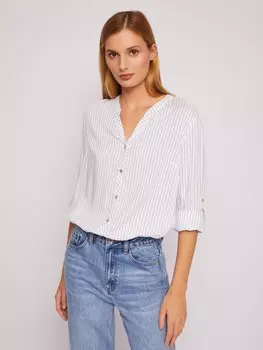 Рубашка в полоску с вырезом и подхватами на рукавах