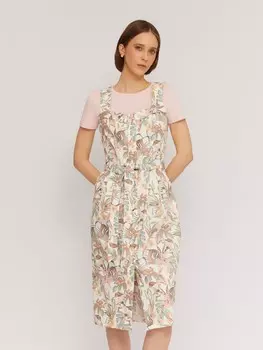 Сарафан с тропическим принтом и поясом