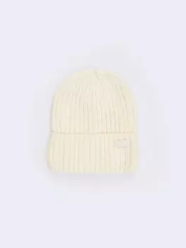 Шерстяная вязаная шапка-бини с отворотом