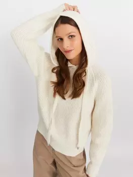 Шерстяной вязаный джемпер-худи с капюшоном