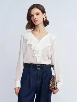 Шифоновая блузка-рубашка с воланами