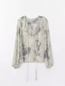 Шифоновая блузка с воланами и вырезом на завязках