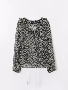 Шифоновая блузка с воланами и вырезом на завязках