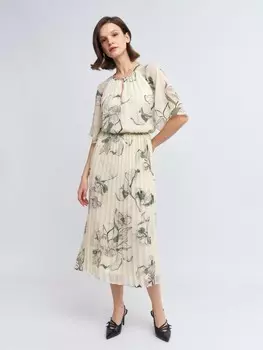 Шифоновое платье миди с юбкой плиссе