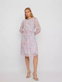 Шифоновое платье с цветочным принтом и поясом