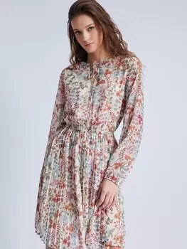 Шифоновое платье с плиссировкой на подоле, люрексом и цветочным принтом
