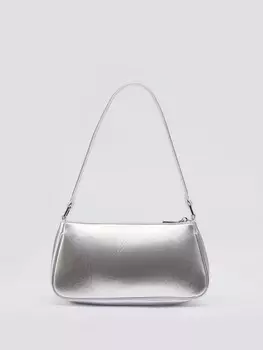 Сумка-багет из серебристой экокожи