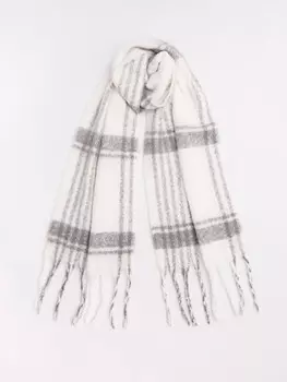 Тканевый шарф с узором в клетку и длинной бахромой