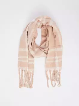 Тканевый шарф с узором в клетку и длинной бахромой