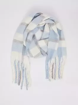 Тканевый шарф с узором в клетку и длинной бахромой