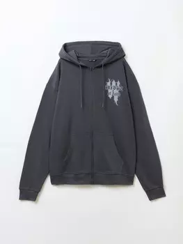 Толстовка на молнии с капюшоном и принтом