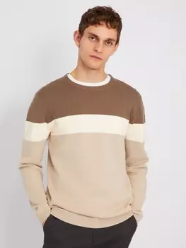 Тонкий хлопковый джемпер в стиле колор-блок с длинным рукавом