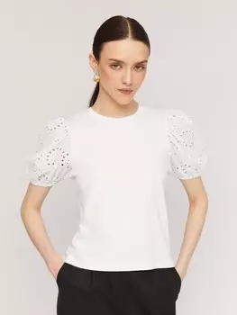 Топ из хлопка с акцентными вышитыми рукавами