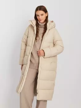 Тёплая длинная куртка-пальто с капюшоном