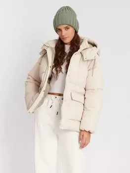 Тёплая дутая стёганая куртка с капюшоном и двойным воротником