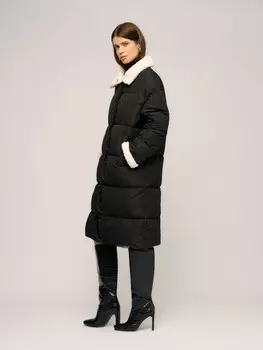 Тёплая куртка-пальто с отделкой из экомеха