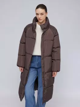 Тёплая куртка-пальто с высоким воротником и кулиской