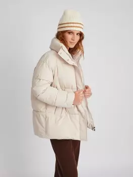 Тёплая стёганая дутая куртка оверсайз силуэта с высоким воротником