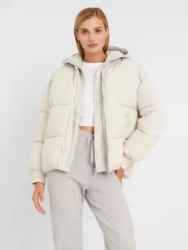 Тёплая стёганая дутая куртка с трикотажным капюшоном и вшитой манишкой на молнии