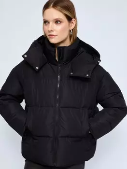 Тёплая укороченная дутая куртка оверсайз с капюшоном