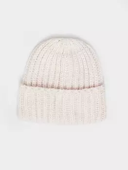 Тёплая вязаная шапка-бини из акрила с отворотом