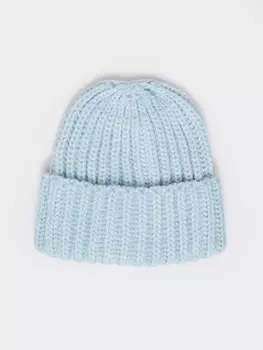 Тёплая вязаная шапка-бини из акрила с отворотом