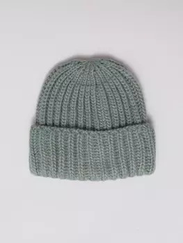 Тёплая вязаная шапка-бини из акрила с отворотом