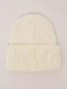 Тёплая вязаная шапка-бини из акрила с отворотом