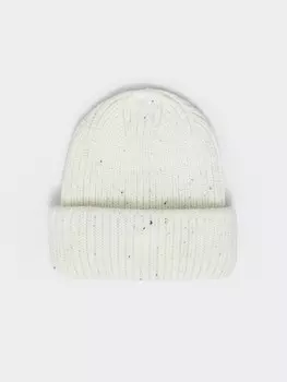 Тёплая вязаная шапка-бини из акрила с отворотом