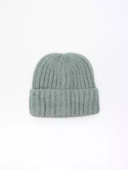 Тёплая вязаная шапка-бини из акрила с отворотом