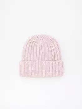 Тёплая вязаная шапка-бини из акрила с отворотом