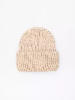 Тёплая вязаная шапка-бини из акрила с отворотом