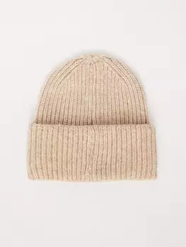 Тёплая вязаная шапка-бини из шерсти с отворотом