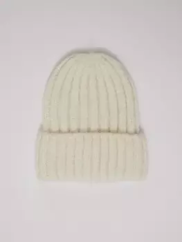 Тёплая вязаная шапка-бини из шерсти с отворотом