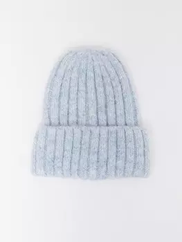 Тёплая вязаная шапка-бини из шерсти с отворотом