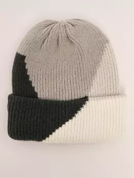 Тёплая вязаная шапка-бини из шерсти с отворотом