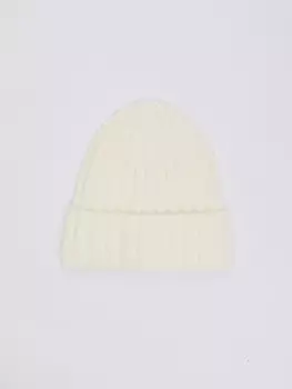 Тёплая вязаная шапка-бини из шерсти с отворотом