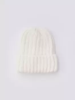 Тёплая вязаная шапка-бини из шерсти с отворотом