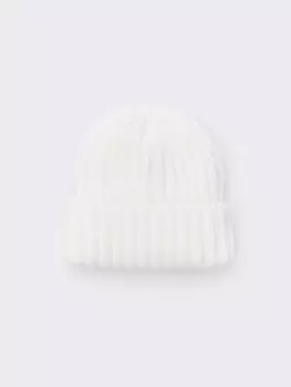 Тёплая вязаная шапка-бини из шерсти с отворотом