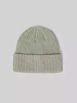 Тёплая вязаная шапка-бини с отворотом