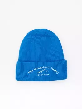 Тёплая вязаная шапка-бини с вышивкой