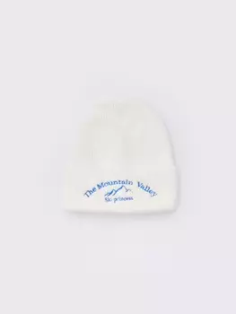 Тёплая вязаная шапка-бини с вышивкой